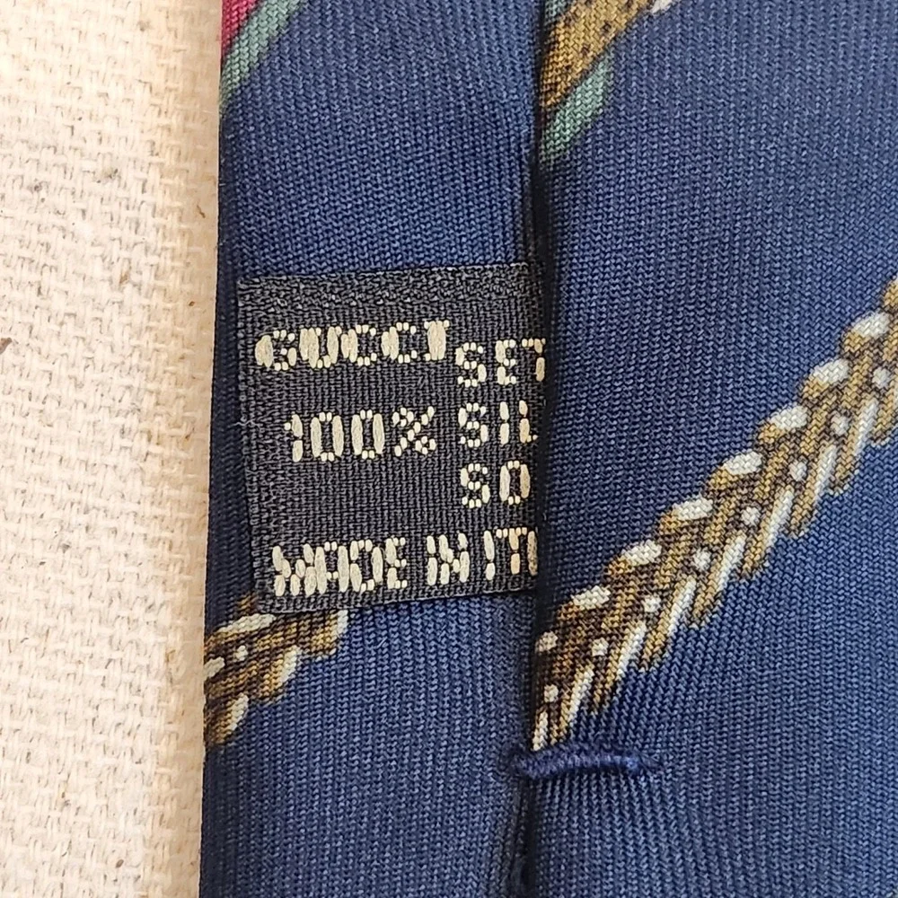Vintage GUCCI Silk Necktie Navy Web Stripe Belt Rope Equestrian Tie Horsebit